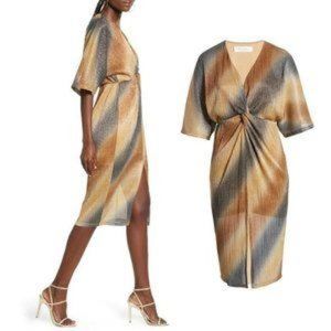 ALL IN FAVOR Dolman Bronze Gold Front Slit Dress